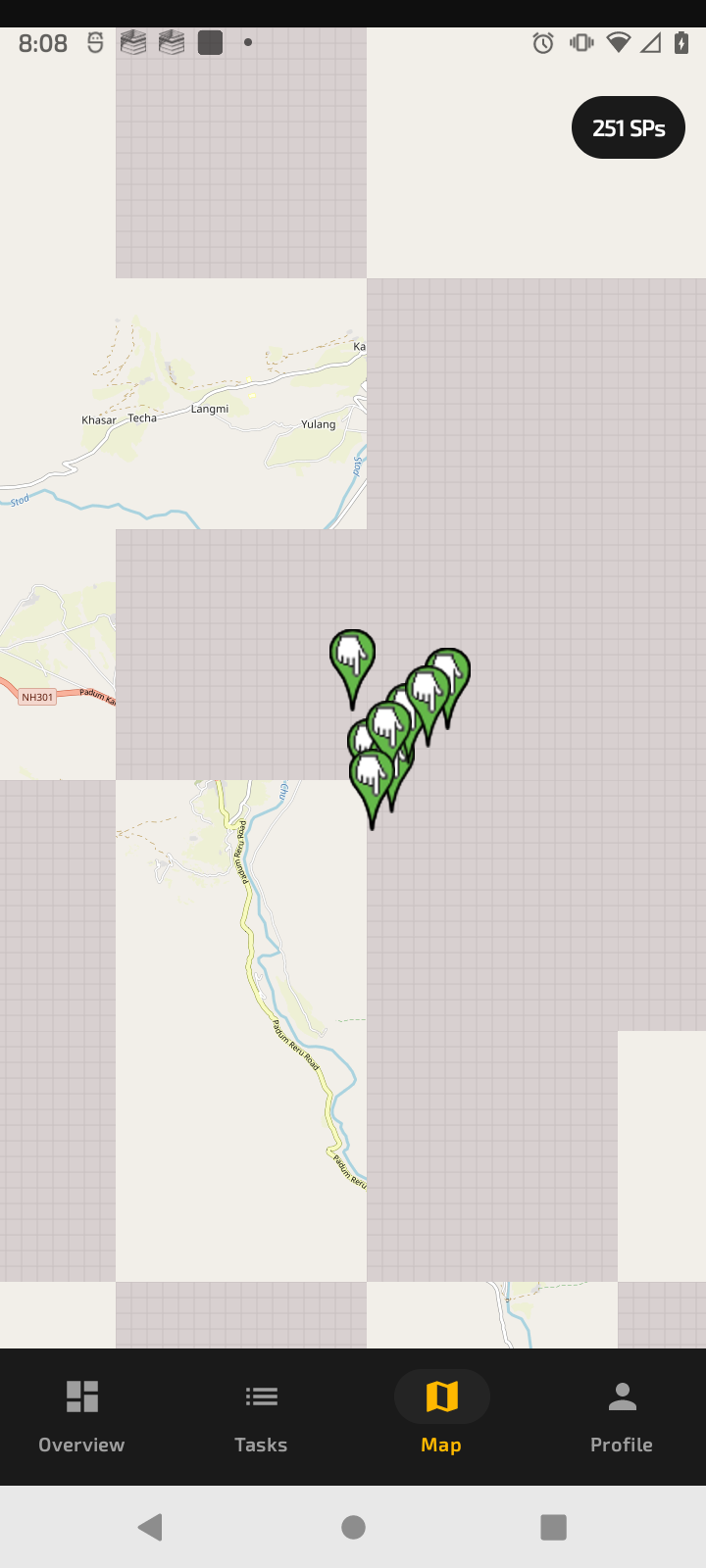 Scout field map with GPS service-point pins